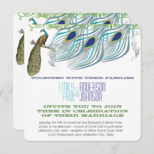 Convites Penas de Peacock Vintage 3 com Peacock