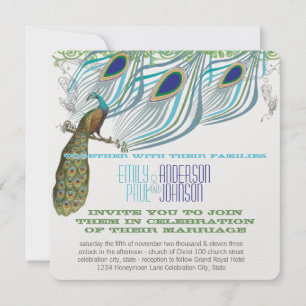 Convites Penas de Peacock Vintage 3 com Peacock