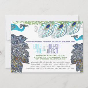Convites Penas de Peacock Vintage 3 com Peacock