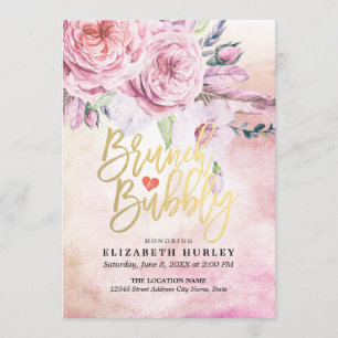 Convites Penas Florais Chic de Brunch e Chá de panela Borrí