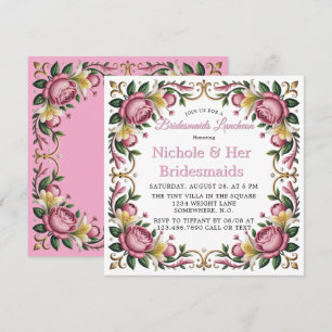 Convites Penas Rosa Rococo Frame Bridesmaids Luncheies