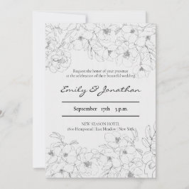Convites Pencil Sketch Floral | Casamento minimalista