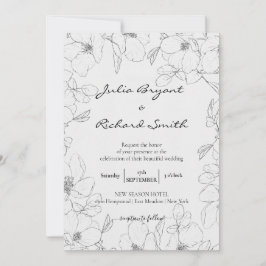 Convites Pencil Sketch Floral | Casamento Minimalista de Pe