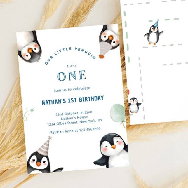 Convites Penguin Animal Winter Onederland primeiro aniversa (penguin 1st birthday invitation)