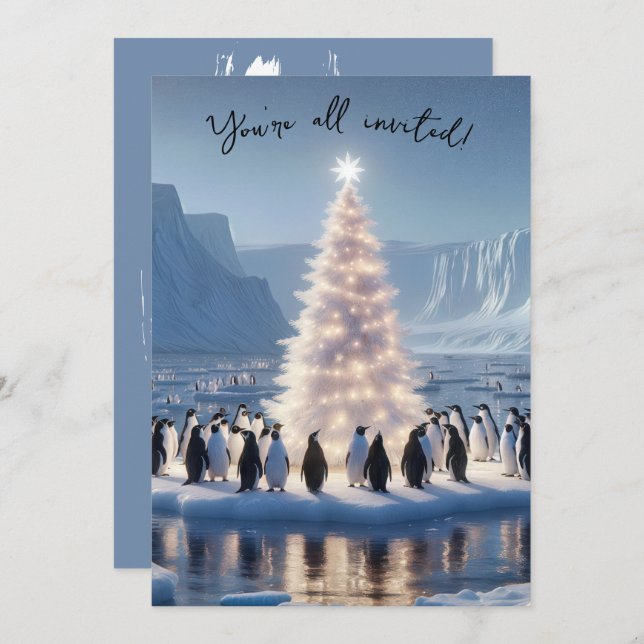 Convites Penguin Christmas Party (Frente/Verso)