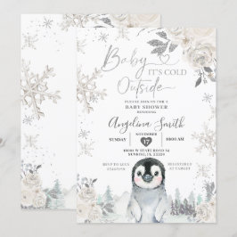 Convites Penguin Creamy White Snowflake Chá de fraldas Flor