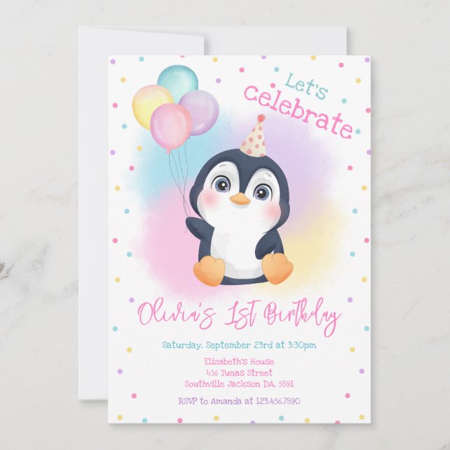Convites Penguin Winter Party Birthday (Frente)
