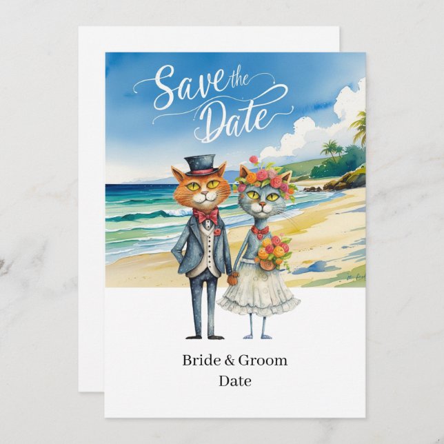 Convites Pensamento de Casamento de Praia de Cat Wedding (Frente/Verso)