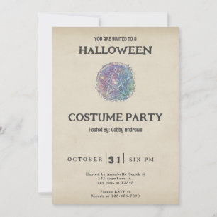 Convites Pentagrama azul e verde Vintage Halloween