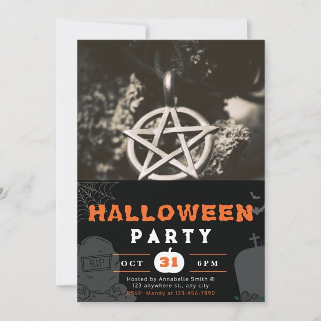 Convites Pentagrama Foto Preto Halloween (Frente)
