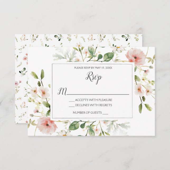 Convites Pente rosa Suave Pente Pente Petals Casamento Flor (Frente/Verso)