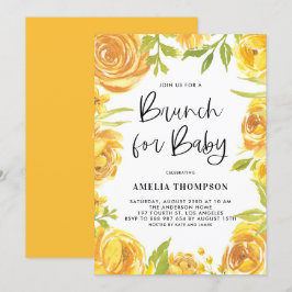 Convites Peões Amarelos e Rosas Floral Wreath Baby Brunch