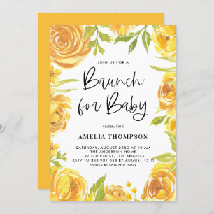 Convites Peões Amarelos e Rosas Floral Wreath Baby Brunch