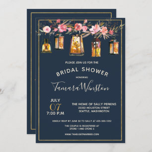 Convites Peões Elegantes Lanternas Rústicas Marinho Coral F