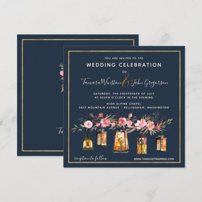 Convites Peões Elegantes Luzes de Cordas Russas Marinho Cor (Frente/Verso)