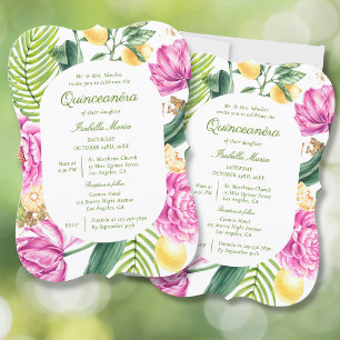 Convites Peões Florais De Aquarelas Código QR Quinceañera
