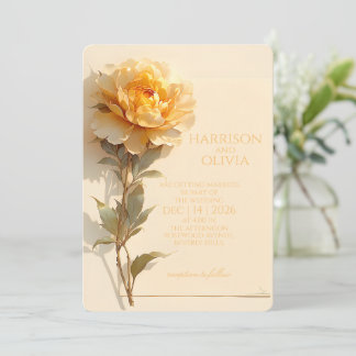 Convites Peônia Amarela Dourada Casamento Romântico Elegant