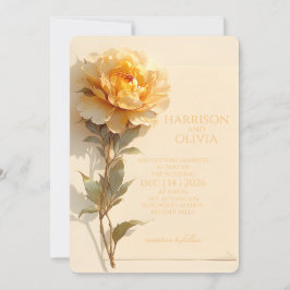 Convites Peônia Amarela Dourada Casamento Romântico Elegant