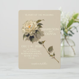 Convites Peônia Branca Minimalista Elegante Floral Casament