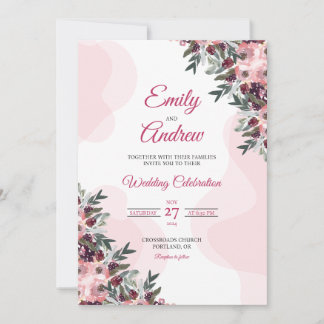 Convites Peônia Corada Ameixa Floral Elegante Noivado Aquar