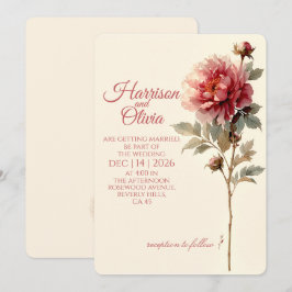 Convites Peônia Coral Minimalista Elegante Floral Casamento