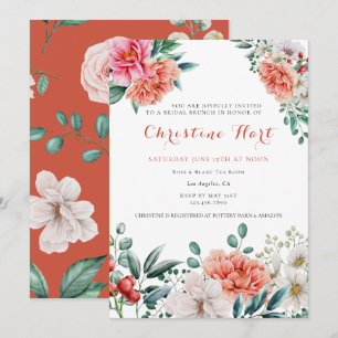 Convites Peônia Floral Aquarela   Chuveiro de Noiva Elegant