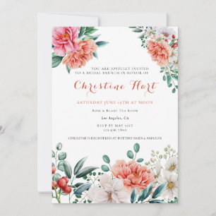 Convites Peônia Floral Aquarela   Elegante Chuveiro Nupcial
