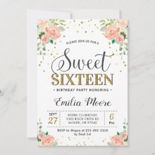 Convites Peônia Floral Pêssego Doze Anos 16 Aniversário Men