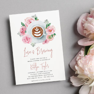 Convites Peonia Floral Rosa "O Amor está a Criar" Bridal Br