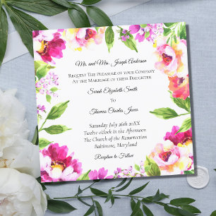 Convites Peônia Floral Verde Branco Rosa Elegante Casamento