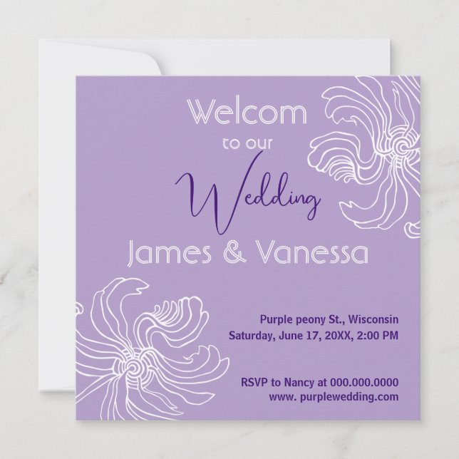 Convites Peônia gráfica branca. (Frente)