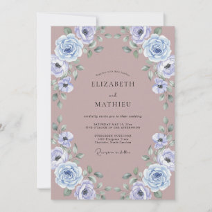 Convites Péonia Periwinkle Rosa Empoeirado Casamento