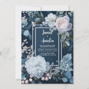 Convites Peônia Rosa Azul Empoeirada Eucalipto Casamento