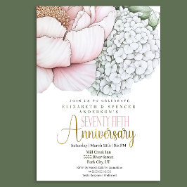 Convites Peônia Rosa Bege 75º Aniversário de Casamento