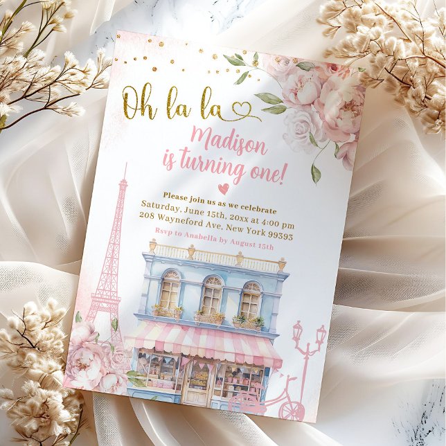Convites Peônia Rosa Blush Oh La La Café Francês Aniversári (Criador carregado)
