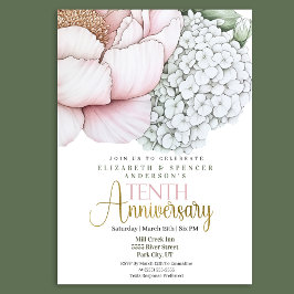 Convites Peônia Rosa Corada 10º Aniversário de Casamento