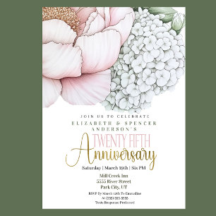 Convites Peônia Rosa Corada 25º Aniversário de Casamento