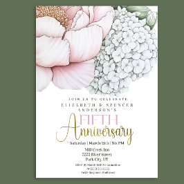 Convites Peônia Rosa Corada 5º Aniversário de Casamento