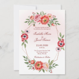 Convites Peônia Rosa e Anêmona Floral Geométrico Casamento