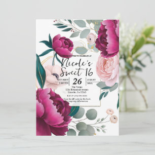 Convites Peônia Rosa Jardim de Eucalipto Floral Glam Sweet