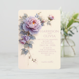 Convites Peônia Rosa Lavanda Casamento Romântico Elegante