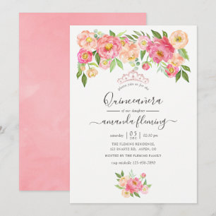 Convites Peônias aguadas Rosa Pastel para Quinceañera