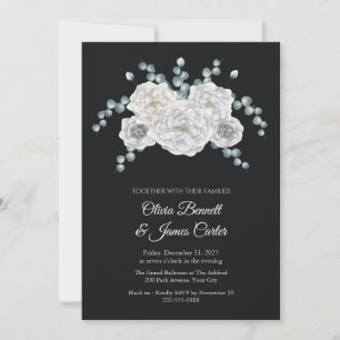 Convites Peônias Brancas e Dólar de Prata Casamento Black T