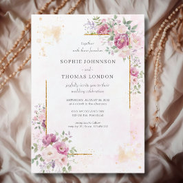 Convites Peônias com moldura de ouro casamento