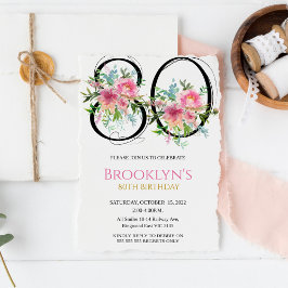 Convites Peônias Cor-de-Rosa 80º Aniversário