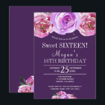 Convites Pêonias cor-de-rosa ameixas-chic floral doce dezes<br><div class="desc">A tendência cai no na moda floral elegante doce 16/16 modelo convite de aniversário sobre ameixa púrpura escura com rosa poeirento lilás pastel e péroas violetas. Preencha suas informações nos pontos, Você pode optar por personalizá-las alterando ainda mais a cor da ameixa de fundo, as fontes e as cores da...</div>