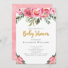 Convites Pêonias cor-de-rosa Flores de Água Chá de fraldas 