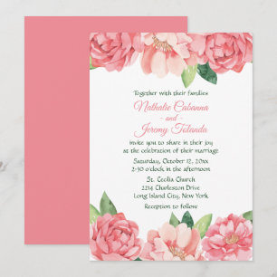 Convites Peônias cor-de-rosa, Rosas, Flores para casamento