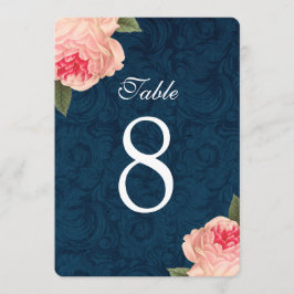 Convites Peônias Coral e Números de Mesa Azul-Marinho