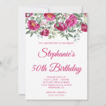 Peônias em Aquarela Rosa Quente para 50º Aniversár